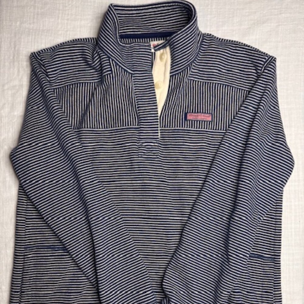 Vineyard Vines Striped Sweater Women's Small, White/Blue, 1/4 Button Pullover